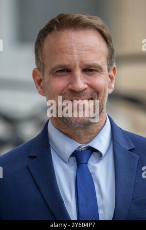 Paris, France. 23 septembre 2024. Marc Ferracci, ministre délégué à l’industrie, arrive à Paris le 23 septembre 2024 pour la première réunion du Cabinet du gouvernement Barnier. Photo par Eliot Blondet/ABACAPRESS. COM Credit : Abaca Press/Alamy Live News Banque D'Images