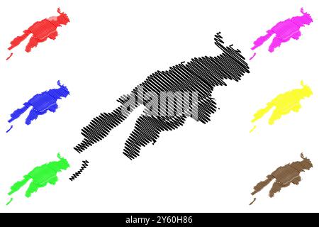 Bienne District (Suisse, Confédération suisse, canton de Berne ou Berne) illustration vectorielle de carte, croquis Verwaltungskreis Bienne Illustration de Vecteur