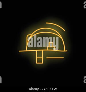 L'icône de néon lumineux d'un casque de sécurité brille sur un fond sombre, représentant la sécurité dans les lieux de travail industriels Illustration de Vecteur