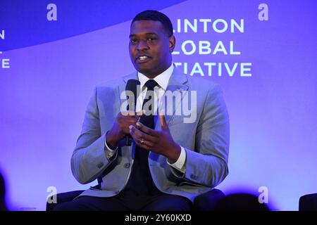 New York, États-Unis. 23 septembre 2024. Michael Regan, administrateur de l'Agence AMÉRICAINE de protection de l'environnement, a assisté à la réunion Clinton Global Initiative 2024 au Hilton Midtown de New York, New York, le 23 septembre 2024. (Photo par Efren Landaos/Sipa USA) crédit : Sipa USA/Alamy Live News Banque D'Images