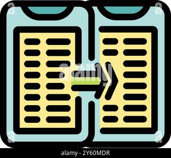 La flèche verte droite transfère des données d'une tablette numérique à une autre Illustration de Vecteur