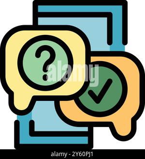 Concept de sondage en ligne avec des icônes de point d'interrogation et de coche, symbolisant les réponses aux questions et les commentaires Illustration de Vecteur