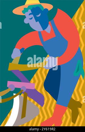 Champ de labourage de fermier abstrait avec un cheval illustration vectorielle isolée Illustration de Vecteur