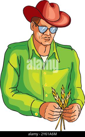 Caricature vectorielle d'un agriculteur tenant une gerbe de blé Illustration de Vecteur