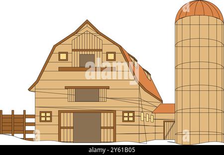 fermes isométriques avec grange de moulins et clôture de foin de silo et illustration vectorielle isolée de lampadaire Illustration de Vecteur
