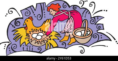 Agriculteur collectant des œufs de poulets illustration de conception vectorielle Illustration de Vecteur