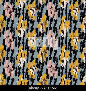Motif imprimé fleuri sauvage moderne en tissu imprimé avec textures de tissu en lin. Fleurs sombres boho dessinées à la main stylisées pour les éléments de design décoratifs Banque D'Images