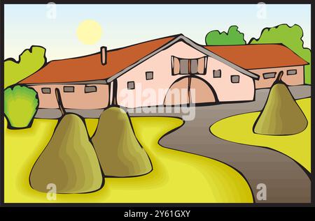 ferme isométrique avec grange de moulins et clôture de foin de silo et illustration vectorielle isolée de lampadaire Illustration de Vecteur