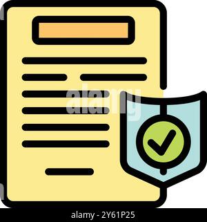 Icône de couleur représentant une police d'assurance protégeant un document, symbolisant la sécurité et la tranquillité d'esprit Illustration de Vecteur
