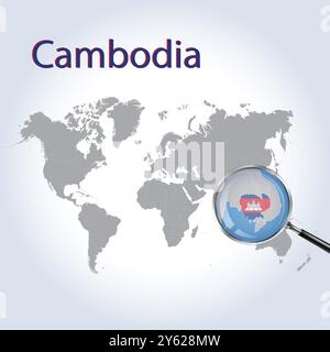 Carte agrandie du Cambodge et drapeau, cartes agrandies du Cambodge, Art vectoriel Illustration de Vecteur