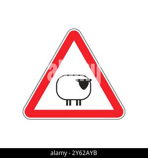 Symbole de mouton d'attention. Panneau rouge triangulaire routier. Icône avertissement Sheeps Illustration de Vecteur