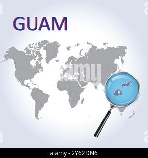 Carte et drapeau agrandie de Guam, cartes agrandies de Guam, Art vectoriel Illustration de Vecteur