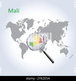 Carte et drapeau agrandie du Mali, cartes agrandies du Mali, Art vectoriel Illustration de Vecteur