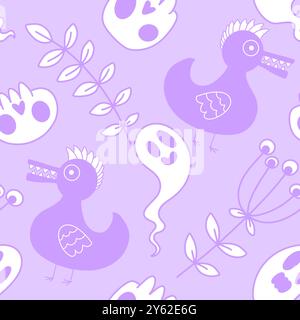 Halloween animaux sans couture crânes et canards modèle pour l'emballage du papier et des tissus et des draps et des vêtements pour enfants imprimés et accessoires de fête d'automne. Hig Banque D'Images