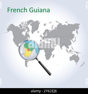 Carte agrandie de Guyane française et drapeau, cartes agrandies de Guyane française, Art vectoriel Illustration de Vecteur