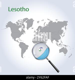 Lesotho carte agrandie et drapeau, Lesotho cartes agrandies, Art vectoriel Illustration de Vecteur