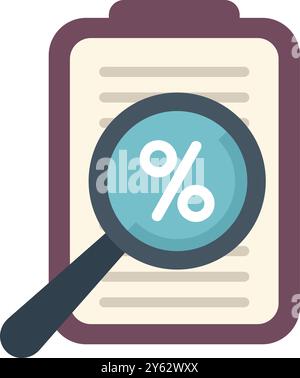 Cette illustration vectorielle montre une loupe analysant un document avec un symbole de pourcentage, représentant un taux d'intérêt, des données financières ou une analyse commerciale Illustration de Vecteur