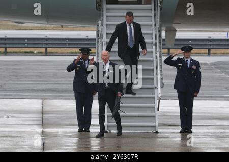 NY, États-Unis. 23 septembre 2024. New York, États-Unis, 23 septembre 2024 : le président Joe Biden arrive à New York à bord d’Air Force One et part sur Marine One, accueilli par des responsables locaux avant l’Assemblée générale des Nations Unies. Photo : Giada Papini Rampelotto/EuropaNewswire. (Crédit image : © Luiz Rampelotto/ZUMA Press Wire) USAGE ÉDITORIAL SEULEMENT! Non destiné à UN USAGE commercial ! Crédit : ZUMA Press, Inc/Alamy Live News Banque D'Images