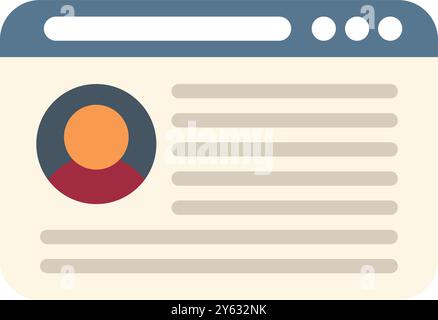 Fenêtre de navigateur affichant un profil utilisateur, avec un avatar et des détails personnels, symbolisant l'identité en ligne et la présence numérique Illustration de Vecteur