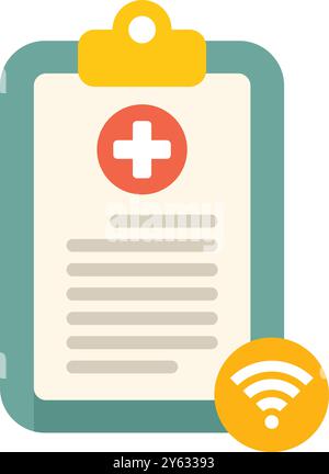 Cette illustration vectorielle présente un presse-papiers médical avec un symbole wifi, représentant le concept de soins de santé en ligne Illustration de Vecteur