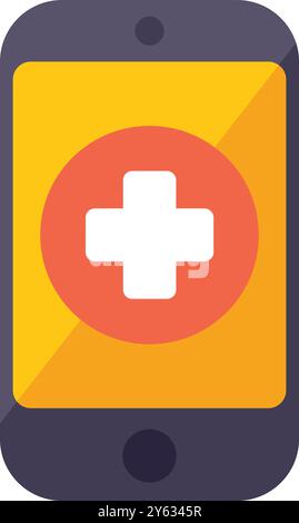 Smartphone affichant une application médicale avec un symbole de croix visible, représentant les soins de santé et les services médicaux mobiles Illustration de Vecteur