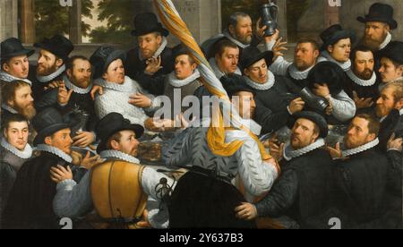 Banquet des officiers de la Garde civique Calivermen à Haarlem. Musée : Frans Hals Museum Haarlem. Auteur : Haarlem, Cornelis Cornelisz., van. Banque D'Images