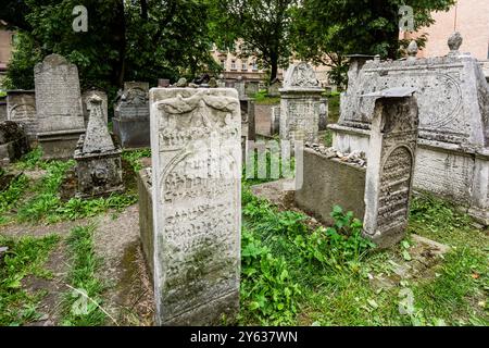 Cimetière de Remuh, XVIe siècle, noyau médiéval de Kazimierz, centre historique des Juifs, Cracovie, Pologne, Europe. Banque D'Images