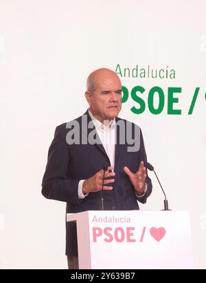 Séville, 18/07/2024. Conférence de presse de Manuel Chaves au siège du PSOE d'Andalousie sur la décision de l'Eres de la Cour constitutionnelle. Photo : JM Serrano. Archsev. Crédit : album / Archivo ABC / Juan Manuel Serrano Becerra Banque D'Images