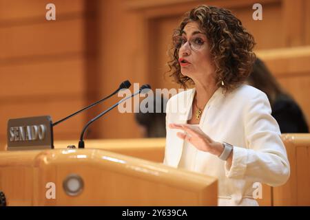 Madrid, 04/09/2024. Comparution de la première Vice-Présidente du Gouvernement et Ministre des Finances, María Jesús Montero Cuadrado, devant la session plénière du Sénat, pour faire rapport sur le sécessionnisme fiscal qu’elle a convenu avec ses partenaires bilatéralement et en dehors du système de financement des communautés autonomes du régime commun. Photo : Jaime García. ARCHDC. Crédit : album / Archivo ABC / Jaime García Banque D'Images