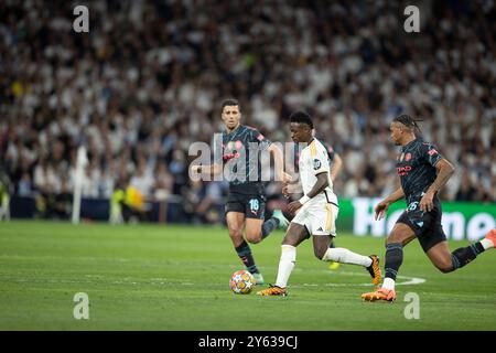 Madrid, 04/09/2024. Première étape des quarts de finale de la Ligue des Champions jouée au stade Santiago Bernabeu entre le Real Madrid et Manchester City avec un match nul de 3-3. Sur la photo, Vinicius. Photo : Ignacio Gil. ARCHDC. Crédit : album / Archivo ABC / Ignacio Gil Banque D'Images