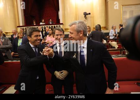 Madrid, 19/10/2023. Palais du Sénat. Comparution des différents présidents régionaux devant la Commission générale des Communautés autonomes du Sénat dans le cadre d'un débat sur l'application effective des principes d'égalité devant la loi de tous les Espagnols. Pere Aragonés, Alfonso Rueda, Juanma Moreno, Mañueco, Marga Prohens, Juan Espadas, Fernandez Vara... Photo : Jaime García. ARCHDC. Crédit : album / Archivo ABC / Jaime García Banque D'Images