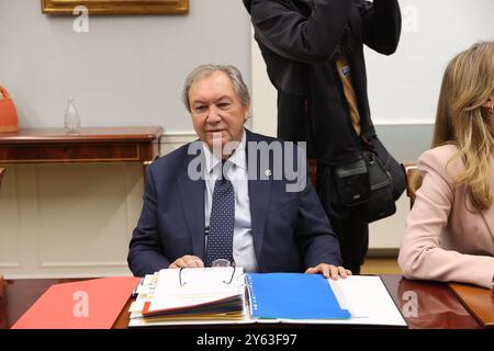 Madrid, 26/10/2023. Réunion ordinaire du conseil de la Cour des comptes présidée par Enriqueta Chicano. Dans l'image, les conseillers José Manuel Otero, Joan Mauri, Javier Morillas Ortiz, Luis Antonio de Padua Ortiz de Mendívil, Rebeca LaLiga, Dolores Genaro et Rosario García. Photo : Jaime García. ARCHDC. Crédit : album / Archivo ABC / Jaime García Banque D'Images