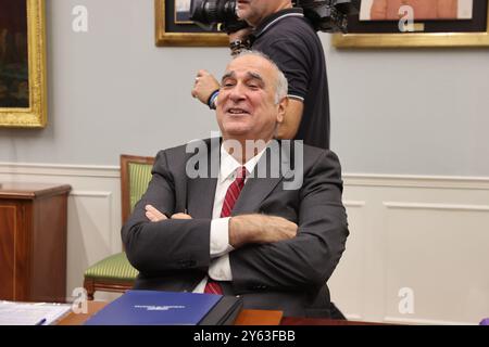 Madrid, 26/10/2023. Réunion ordinaire du conseil de la Cour des comptes présidée par Enriqueta Chicano. Dans l'image, les conseillers José Manuel Otero, Joan Mauri, Javier Morillas Ortiz, Luis Antonio de Padua Ortiz de Mendívil, Rebeca LaLiga, Dolores Genaro et Rosario García. Photo : Jaime García. ARCHDC. Crédit : album / Archivo ABC / Jaime García Banque D'Images