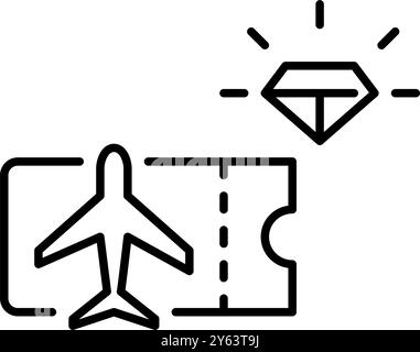 Billet d'avion et diamant. Expérience VIP Premium Class. Pixel Perfect, icône de vecteur de contour modifiable Illustration de Vecteur