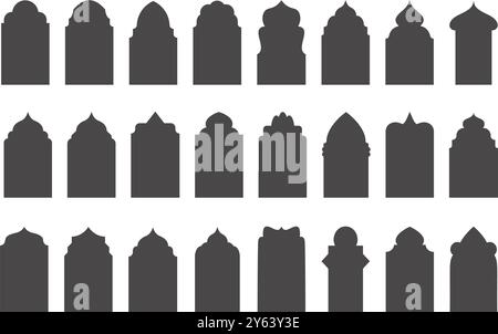Portes islamiques et fenêtres arabes. Mosquée cadres islamiques. Motifs musulmans orientaux pour le Ramadan. Éléments de silhouette vectoriels. Illustration de Vecteur