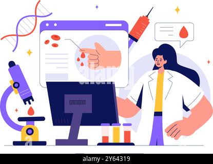 Illustration vectorielle d'hémophilie mettant en vedette un médecin examinant un genou blessé ou des troubles articulaires et sanguins dans un fond de dessin animé de style plat de soins de santé Illustration de Vecteur