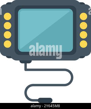 Ancien téléviseur portable avec un câble d'antenne branché, recevant le signal, isolé sur fond blanc Illustration de Vecteur