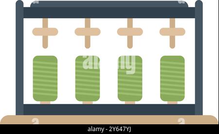 Le support de bobine de fil avec fil vert contient des fournitures de couture pour un tailleur ou une couturière Illustration de Vecteur