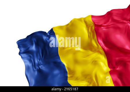 Drapeau réaliste du Tchad avec des plis, isolé sur fond blanc. Pied de page, élément de conception de coin. Découpe. Parfait pour les thèmes patriotiques ou nationaux Banque D'Images