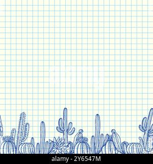 cactus dessinés à la main. page décorative copybook avec des plantes dessinées et un endroit vide pour la conception personnelle ou le texte Illustration de Vecteur