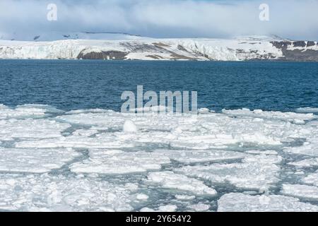 Glacier Hockstetter et banquise, Bjornsundet, île du Spitzberg, archipel du Svalbard, Norvège Banque D'Images