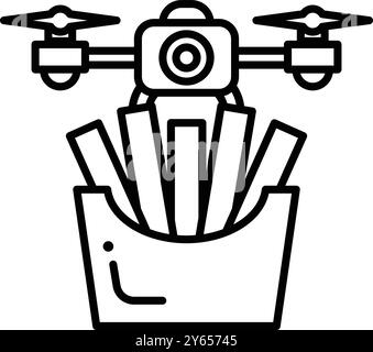 Un drone plane au-dessus d'un panier de frites. Concept d'excitation et d'aventure, car le drone capture le moment où les frites sont servies Illustration de Vecteur