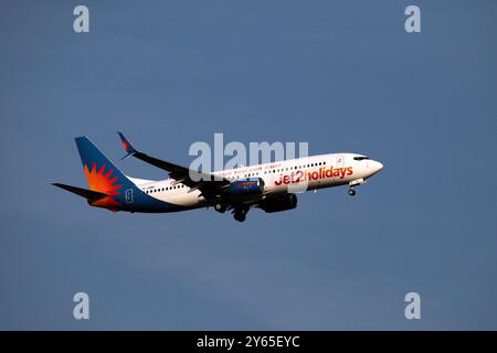 G-JZBH, Boeing 737-8MG , compagnie aérienne Jet2, vacanciers, vacances, Banque D'Images