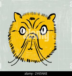 Une illustration vibrante et expressive d'un chat avec des lignes esquissées et des couleurs vives, parfait pour les projets créatifs. Banque D'Images