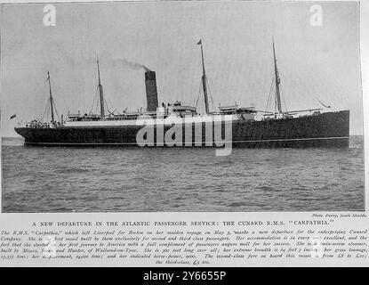 RMS Carpathia lors de son voyage inaugural 1903 - il est devenu célèbre en devenant le premier navire sur les lieux de la catastrophe du Titanic en 1912 Banque D'Images