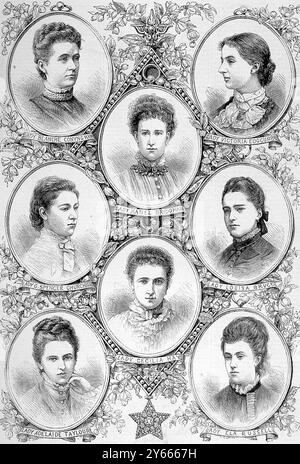 Le mariage de son Altesse Royale le duc de Connaught avec son Altesse Royale la princesse Louise Margaret de Prusse. 13 mars 1879 les demoiselles d'honneur - Lady Blanche Conyngham, Lady Victoria Edgcumbe, Lady Mabel Bridgman, Lady G. Spencer Churchill, Lady Louisa Bruce, Lady Cecilia Hay, Lady Adelaide Taylor, Lady Ela Russell Banque D'Images