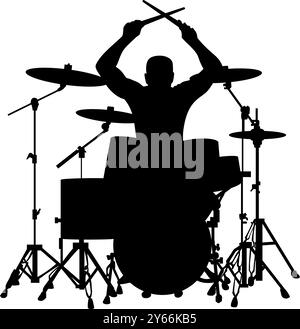 Silhouette de batteur sur fond blanc. Parfait pour les autocollants, logos, icônes Illustration de Vecteur