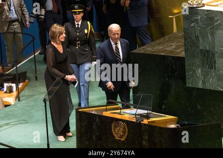 New York, États-Unis. 24 septembre 2024. Le président AMÉRICAIN Joe Biden prend la parole lors de l'ouverture de l'Assemblée générale des Nations Unies à New York, aux États-Unis, mardi 24. Crédit : Brazil photo Press/Alamy Live News Banque D'Images