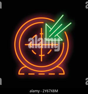 Enseigne au néon illustrant une flèche verte pointant vers le centre d'un symbole cible Illustration de Vecteur