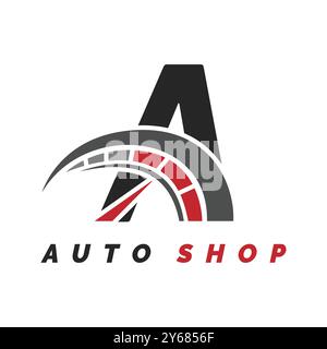 Lettre A logo mécanicien automatique avec style compteur de vitesse. Alphabet icône de conception de compteur de vitesse automobile Illustration de Vecteur
